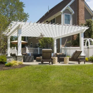 Williamsburg fiberglass pergola on extended patio