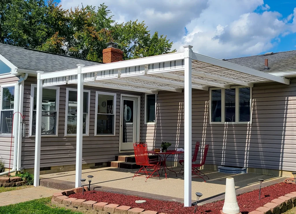 Aspen Vinyl Patio Cover with seating providing excellent patio shade