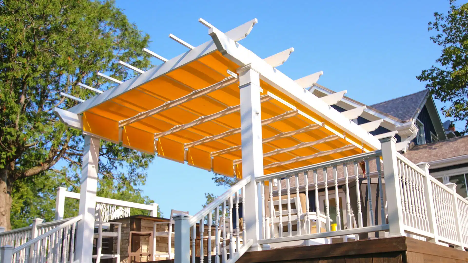 Trex Pergola + ShadeFlex pergola with retractable canopies