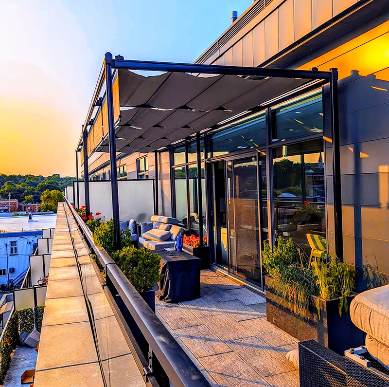 silhouette aluminum patio cover on balcony