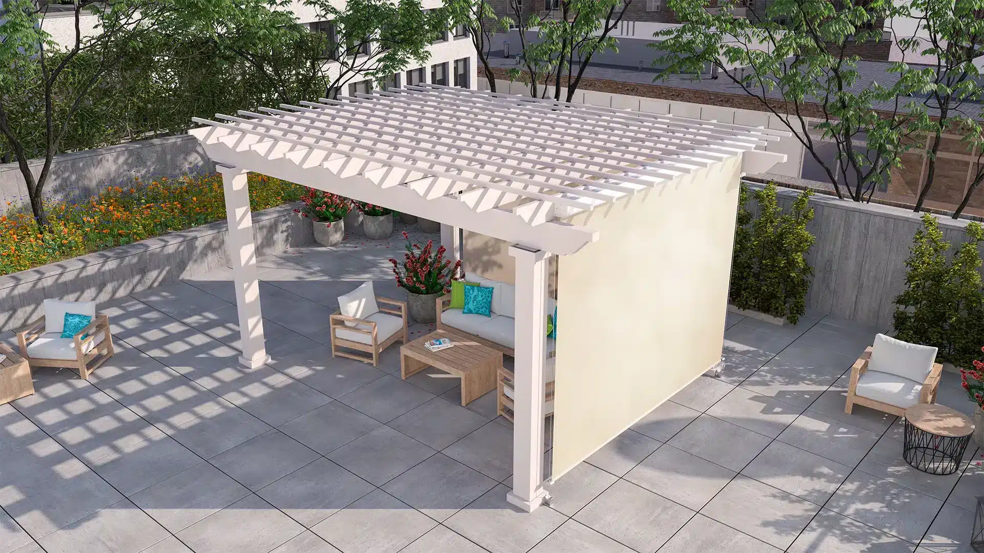 Trex Pergola with outdoor blinds