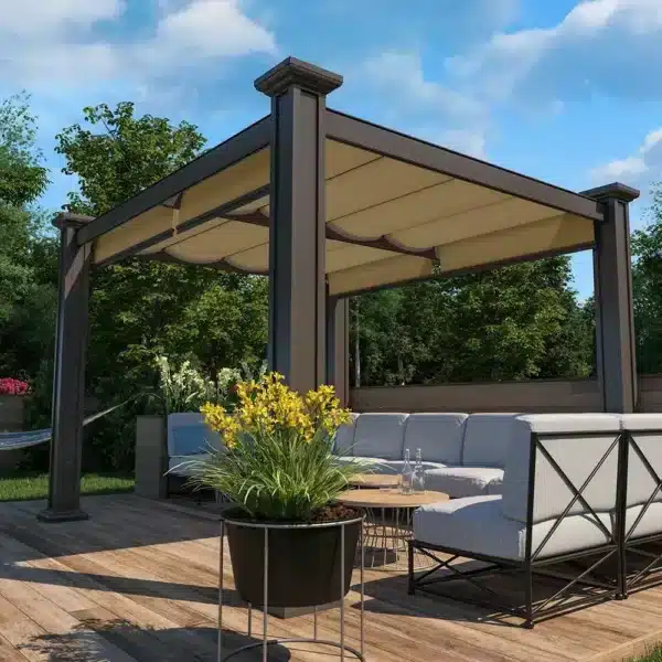Craftsman aluminum patio cover over outdoor living space