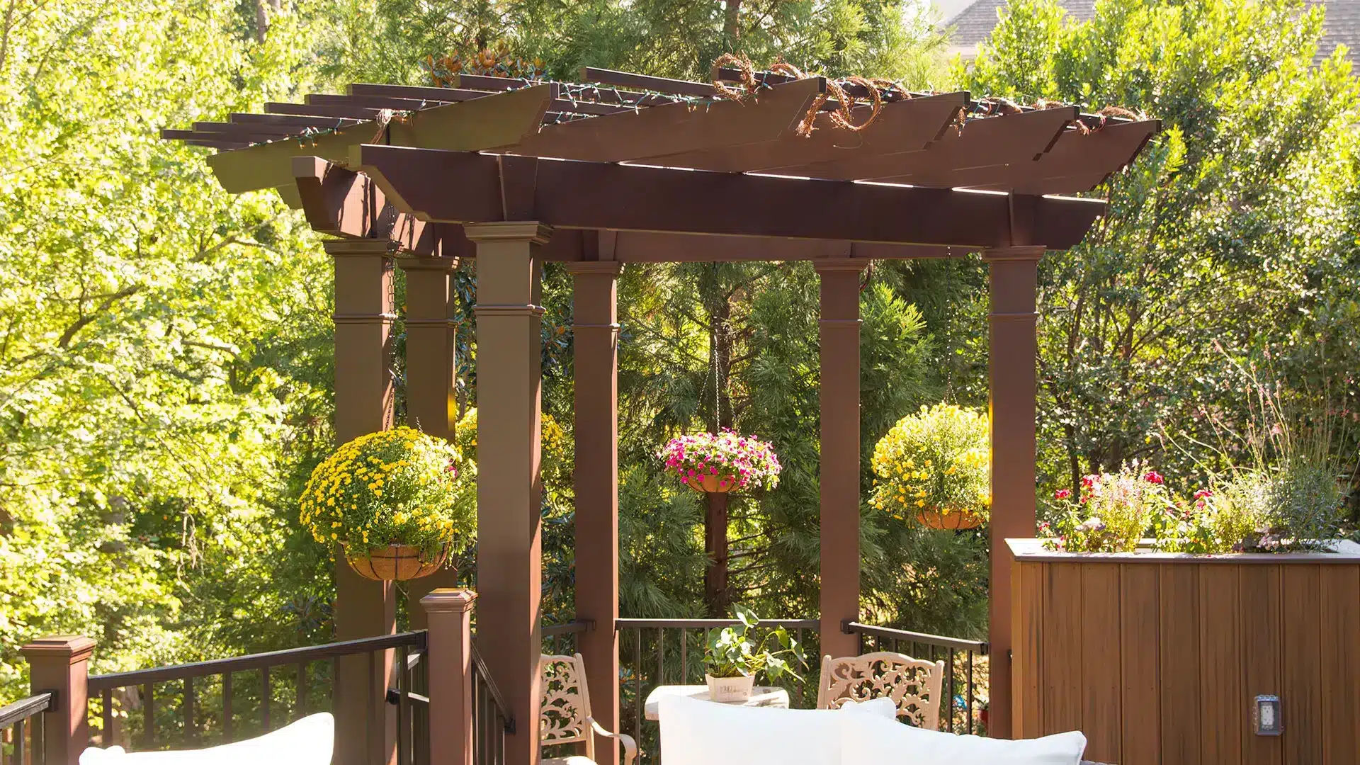 Trex cpvc pergola on a deck