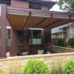 An Attached Outlook Aluminum Patio Cover shading an outdoor lounge space