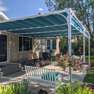 An Attached Silhouette Aluminum Patio Cover shading a patio