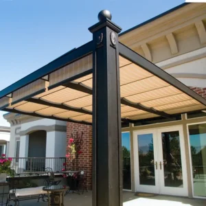 Closeup look at an Attached Windsor Aluminum Patio Cover in black