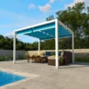 Zephyr Cabana with blue canopies poolside